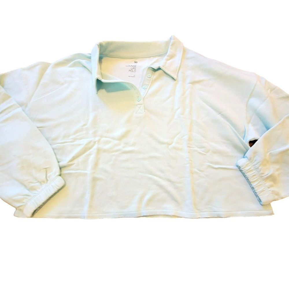 Polo Shirt Men's Aqua Mint Green Fleece Lined Lounge Soft Size Small JJ2083